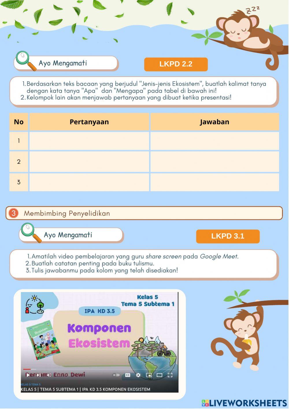 LKPD Kelas 5 Tema 5 Subtema 1 Ekosistem