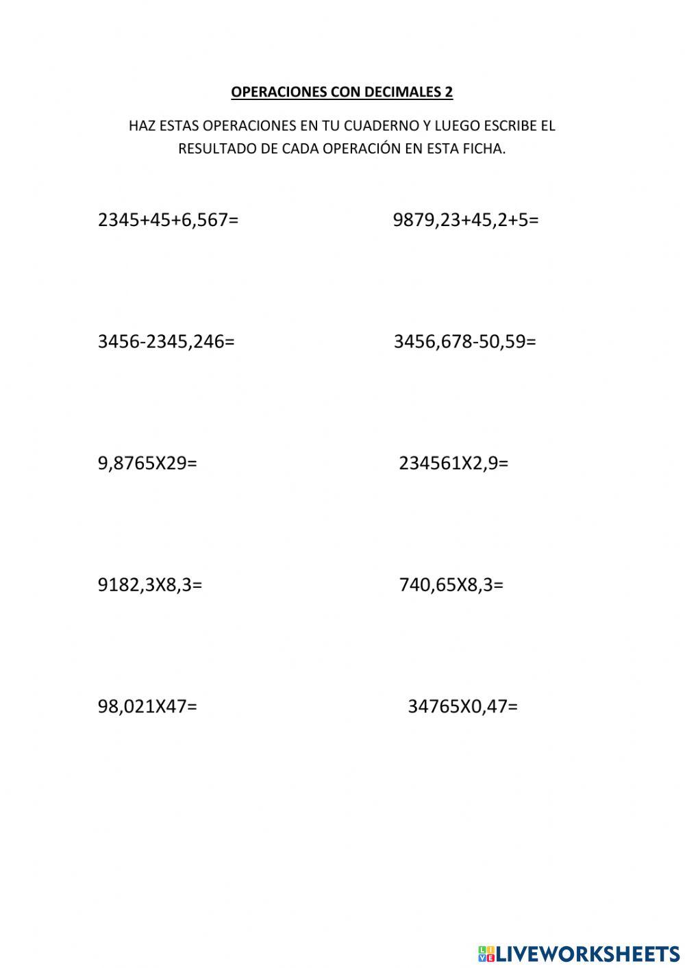OPERACIONES CON DECIMALES 2