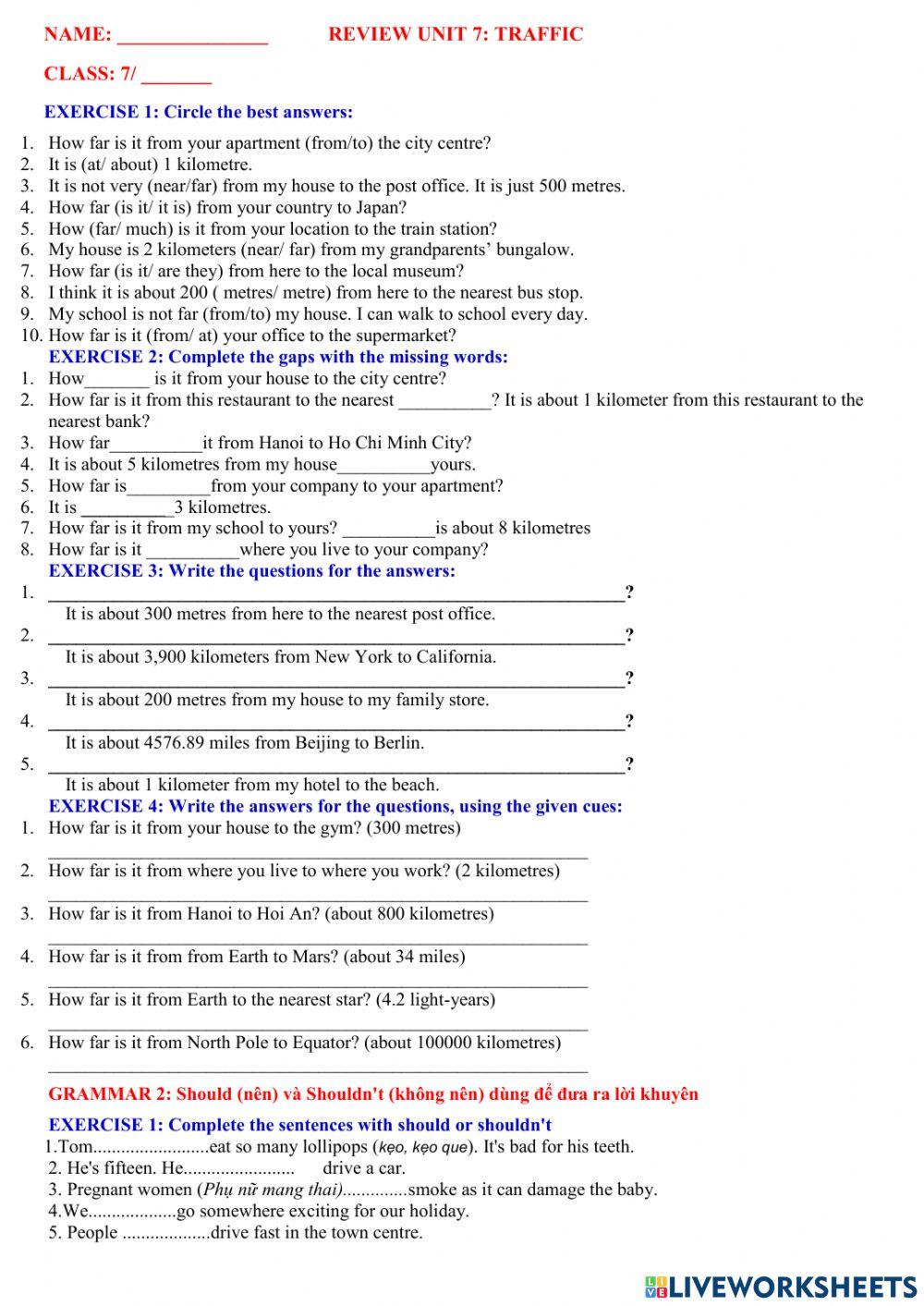 English 7 global review 1 unit 7