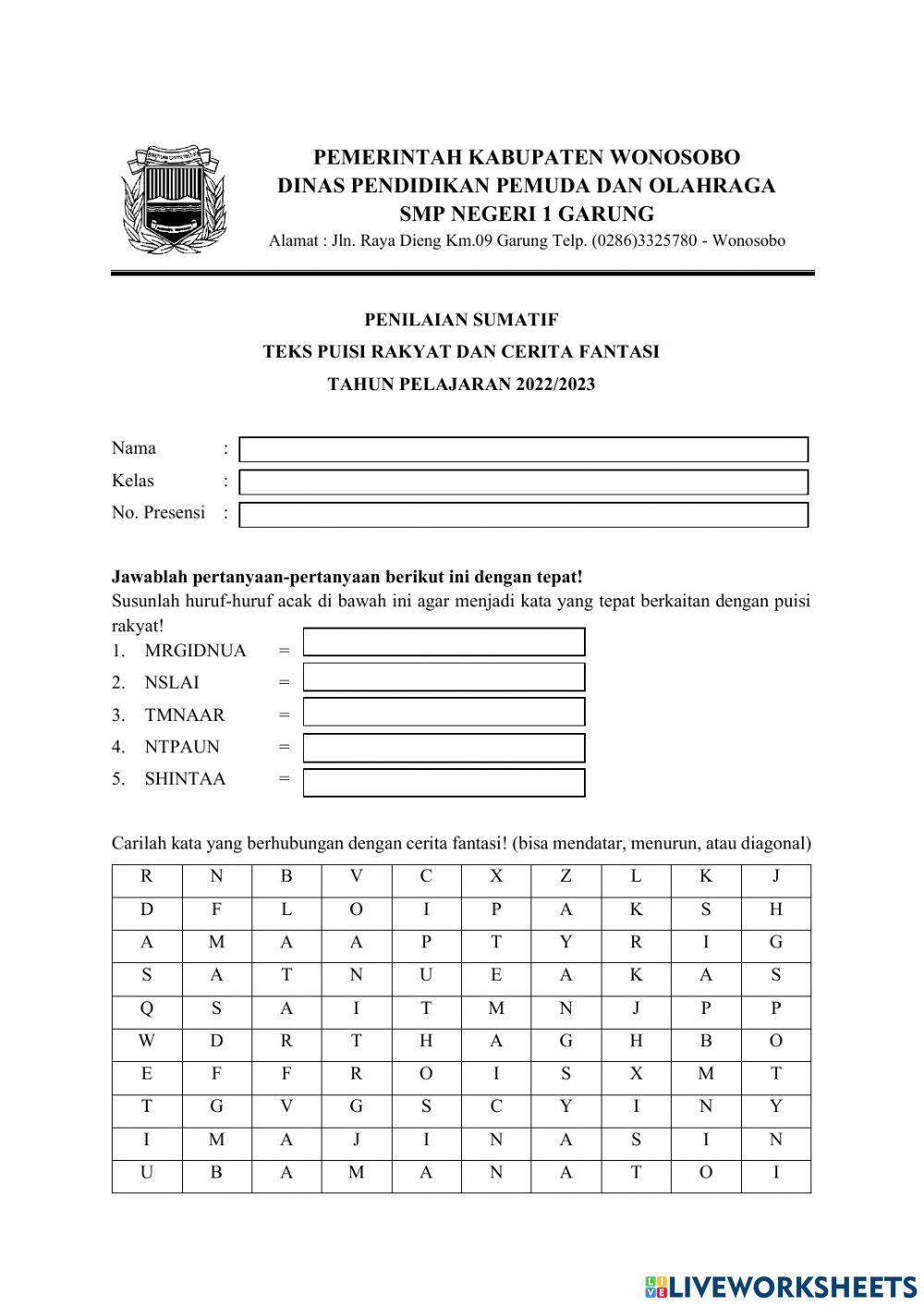 Sumatif puisi rakyat dan cerita fantasi