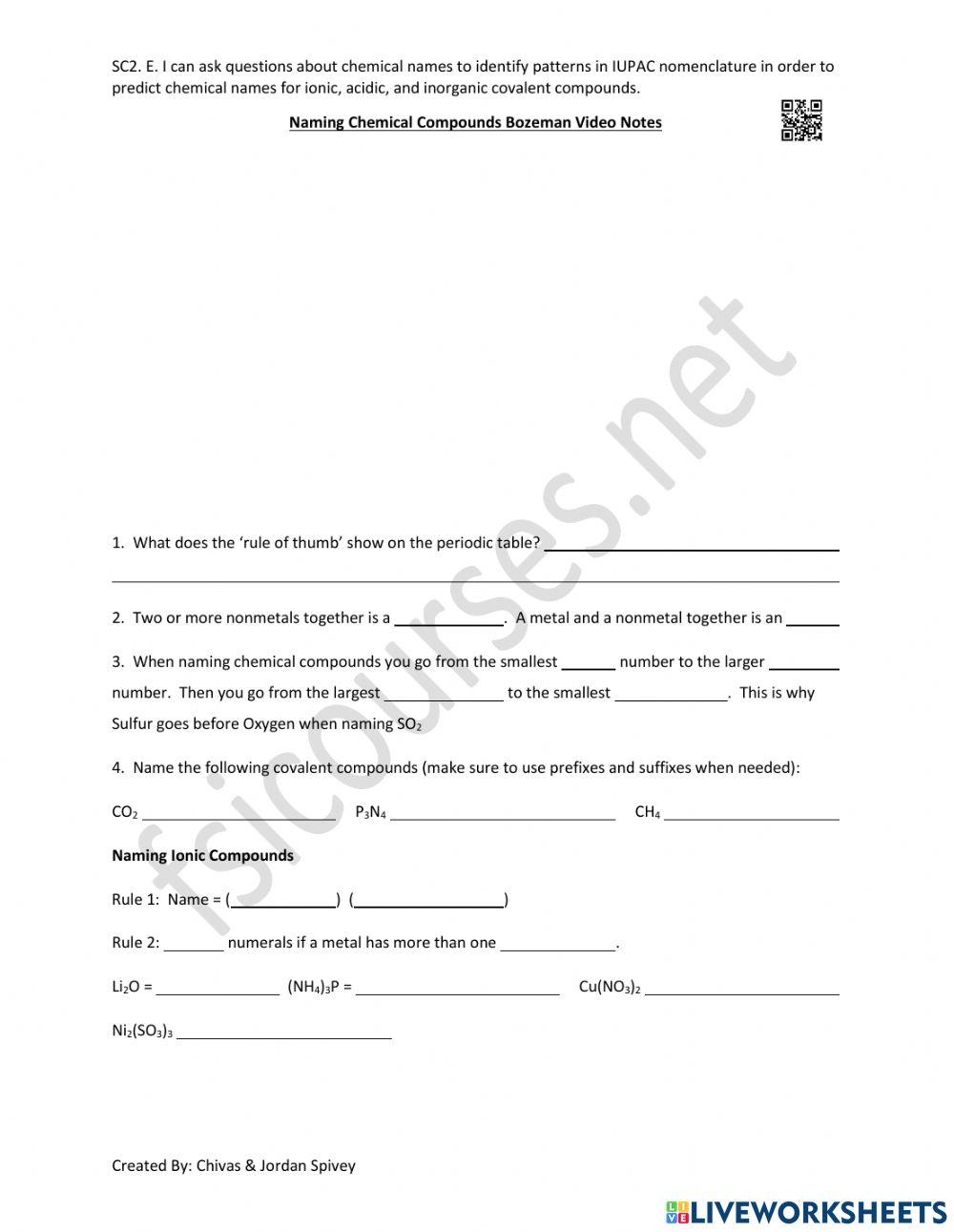 Naming Chemical Free Interactive Worksheets 2207715