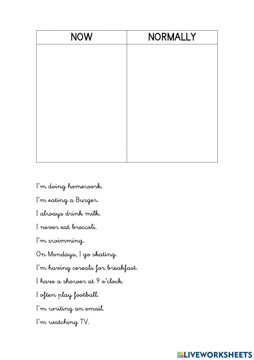Present simple VS present continuous for 2nd graders