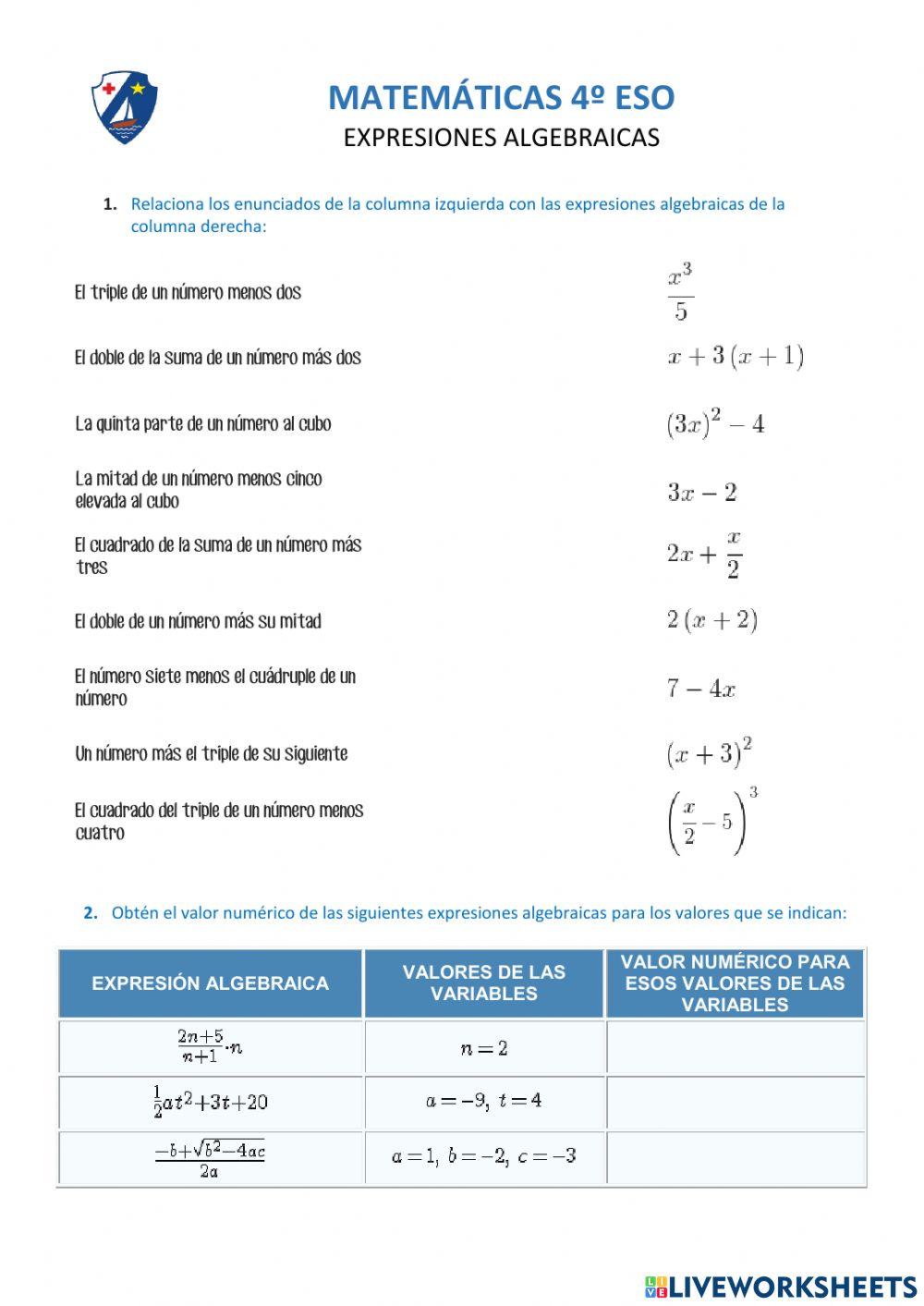Expresiones algebraicas