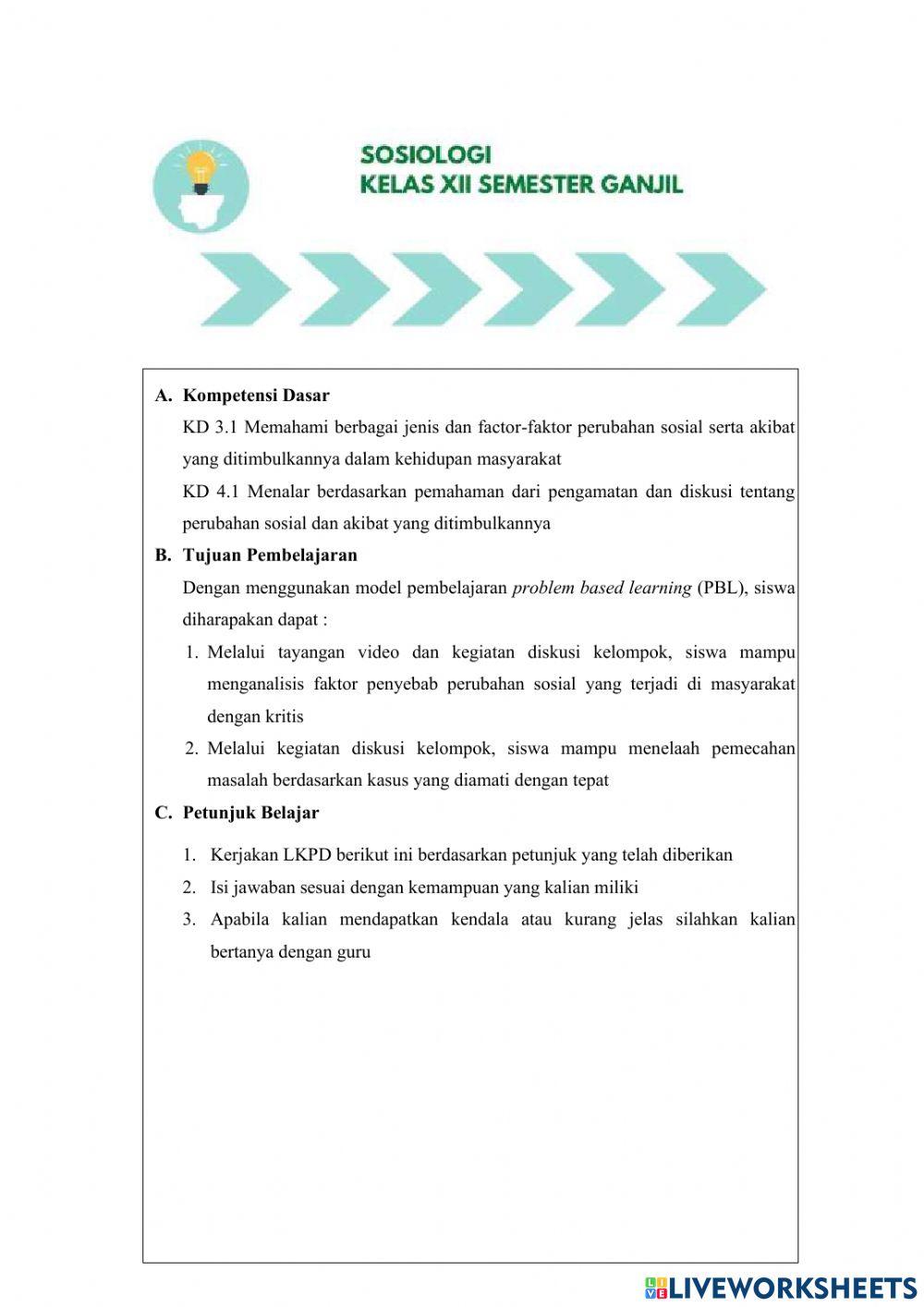 LKPD Kel. 4 Faktor Penyebab Perubahan Sosial