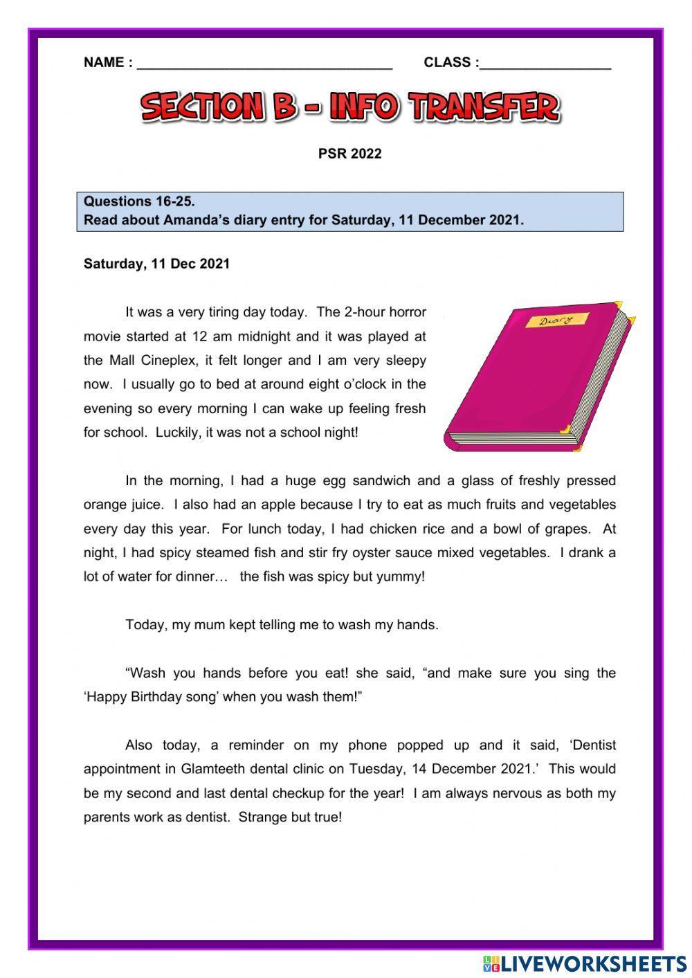 Section B Information Transfer PSR 2022