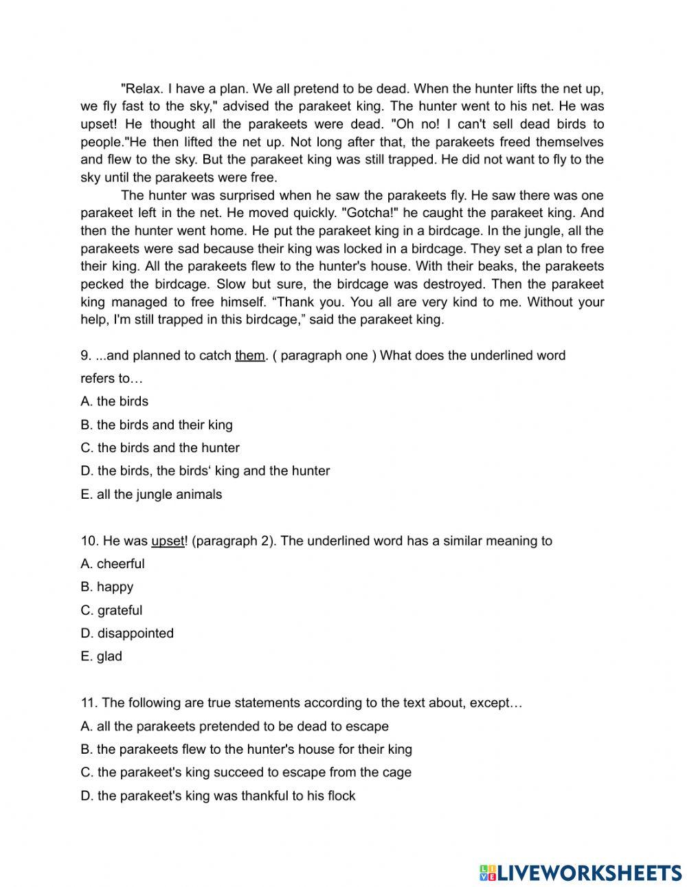 EXERCISE CHAPTER 3 - Narrative Text online exercise for | Live Worksheets