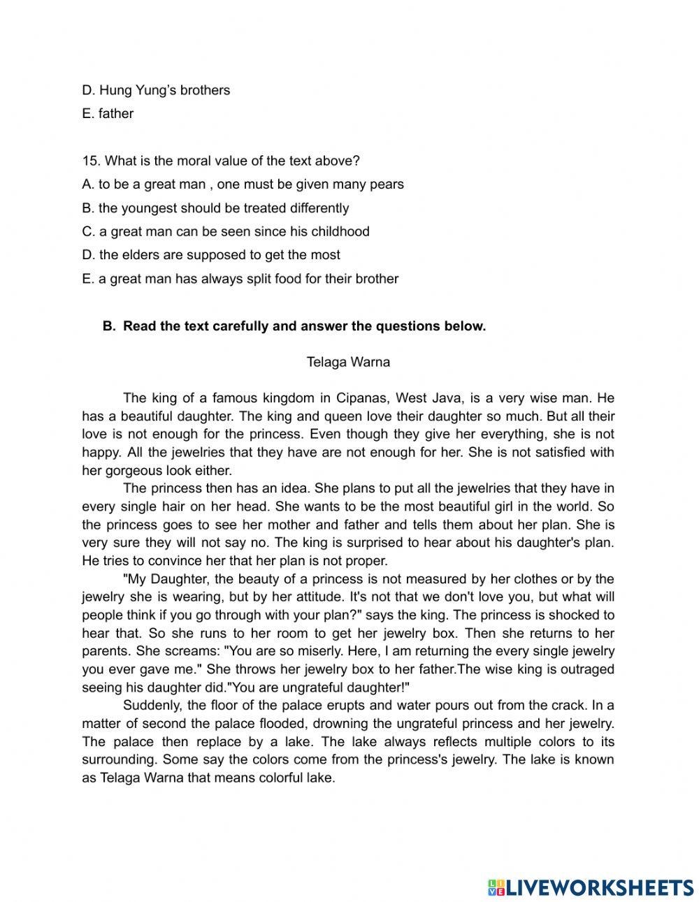 Exercise chapter 3 narrative text online exercise for live worksheets