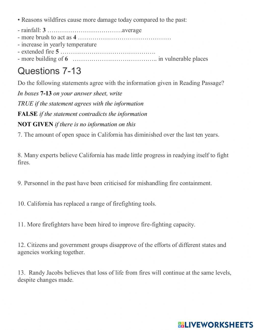 IELTS READING- ENVIRONMENTAL PROBLEMS online exercise for | Live Worksheets