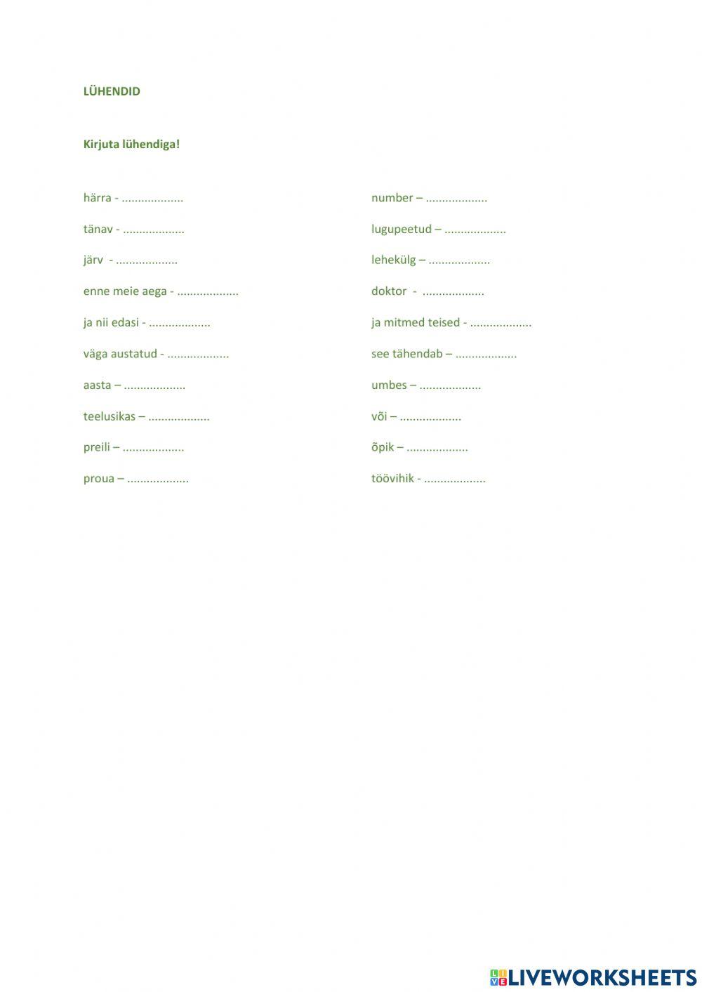 Lühendid 1, 4. klass