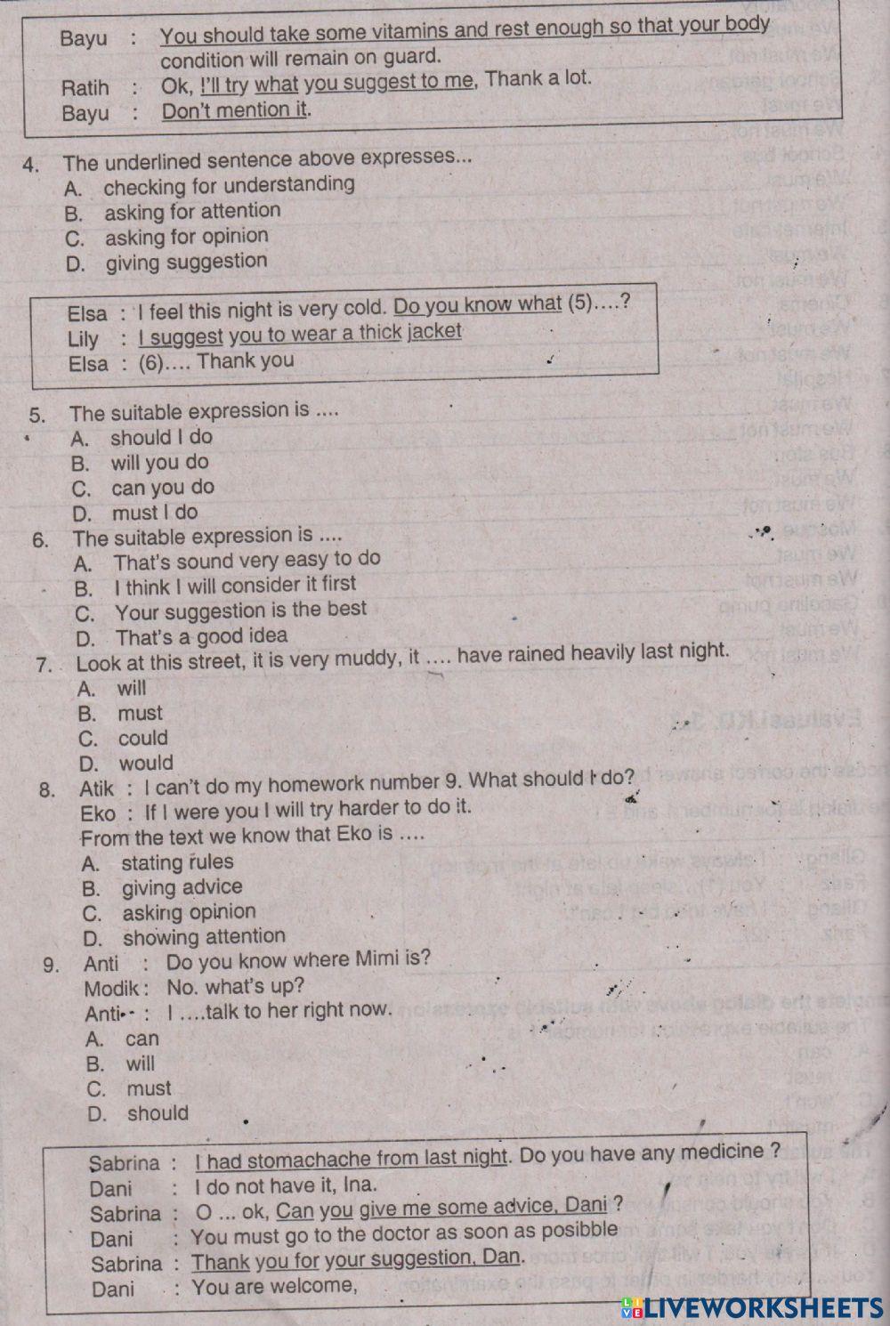 Ulangan Harian Bahasa Inggris BAB 3 Kelas 8