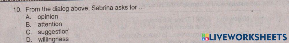 Ulangan Harian Bahasa Inggris BAB 3 Kelas 8