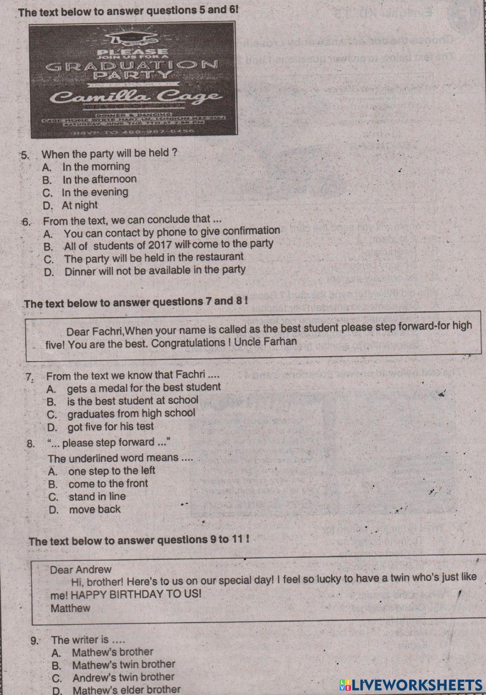 Ulangan Harian Bahasa Inggris BAB 5 Kelas 8