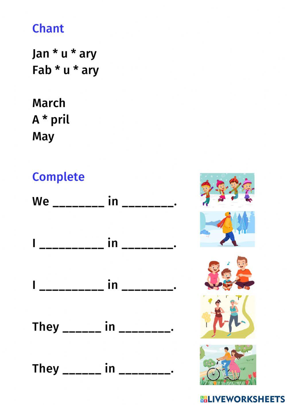 The months ofthe year (1-5)