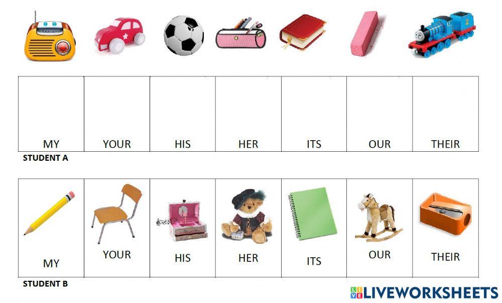 Possessive Adjectives - Student A