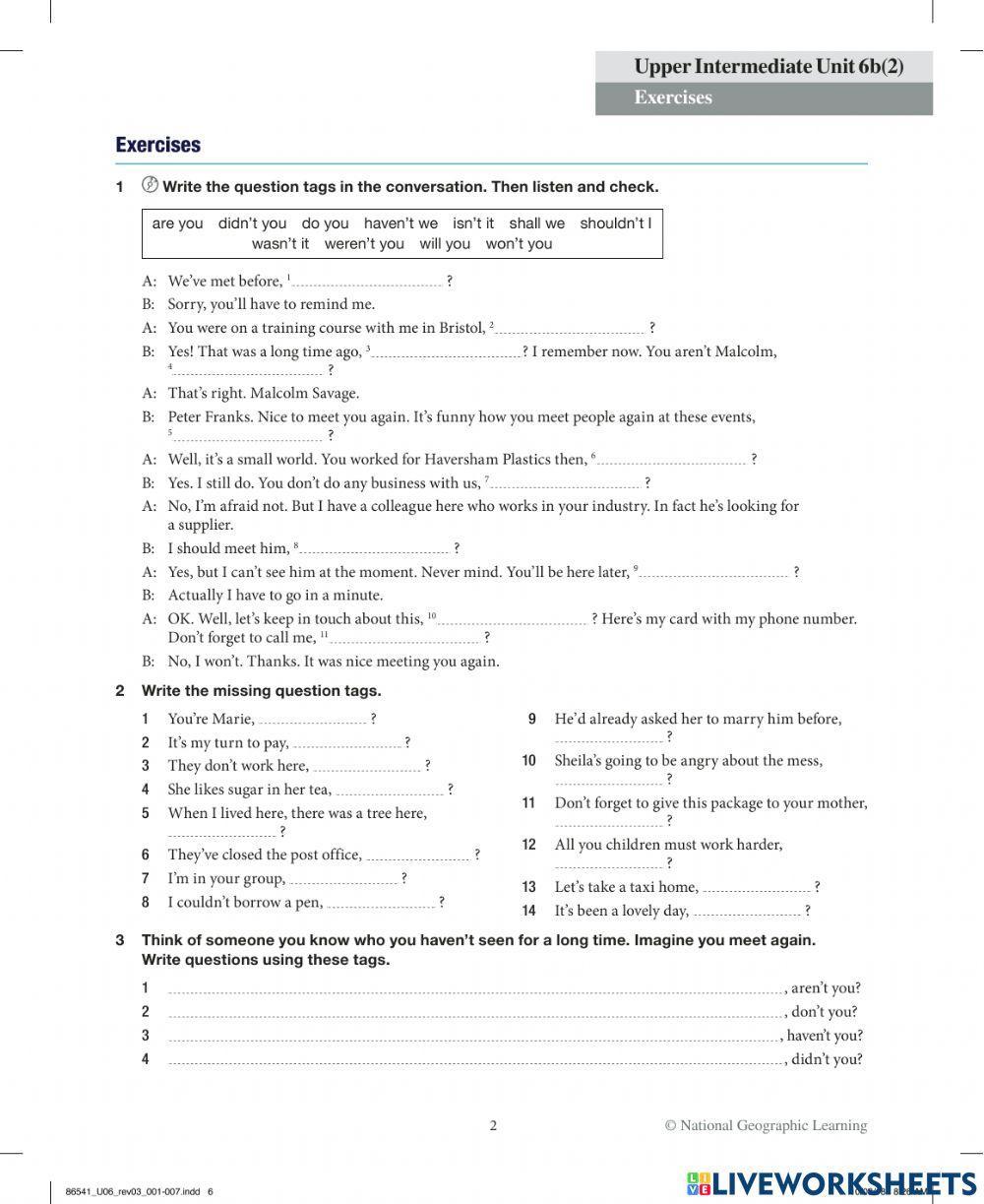 6b Question forms 2: tag questions