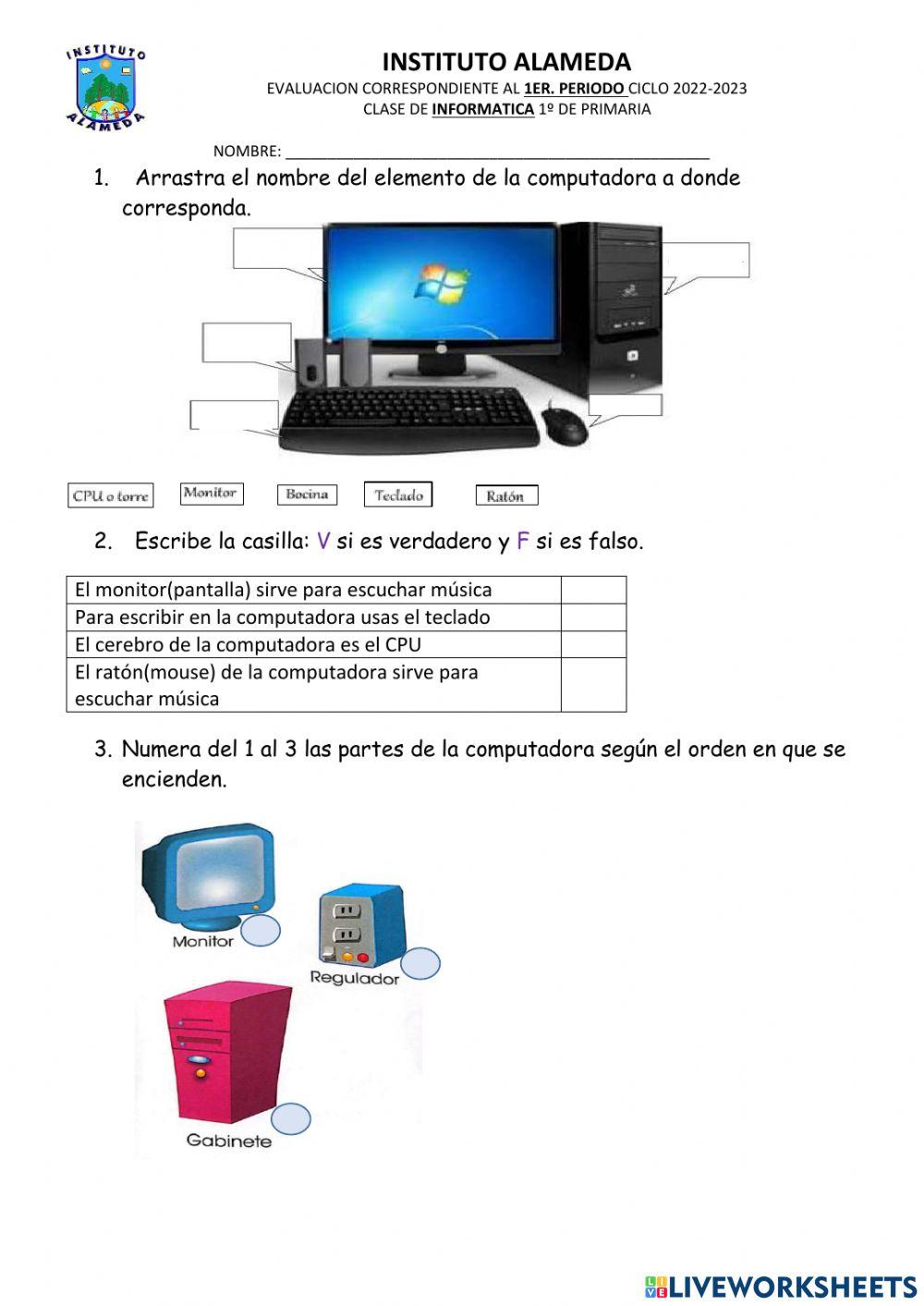 Examen 1er periodo 1º primaria