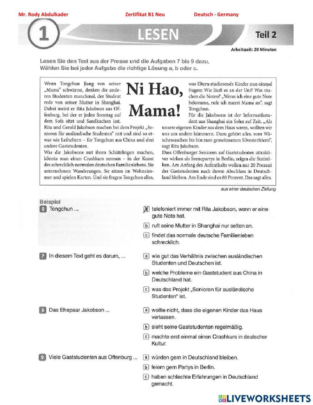 Zertifikat B1 Neu 15 Lesen 1