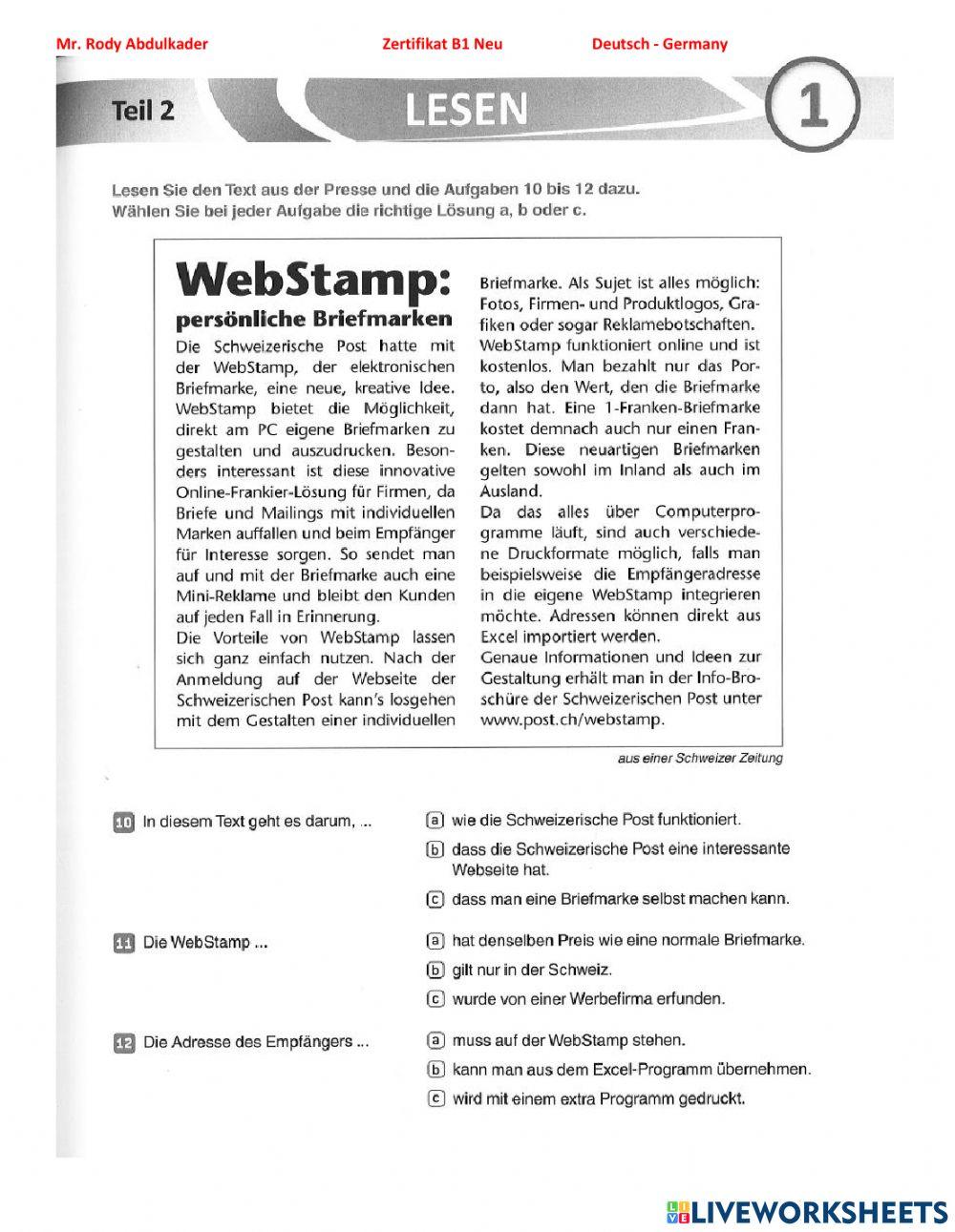 Zertifikat B1 Neu 15 Lesen 1