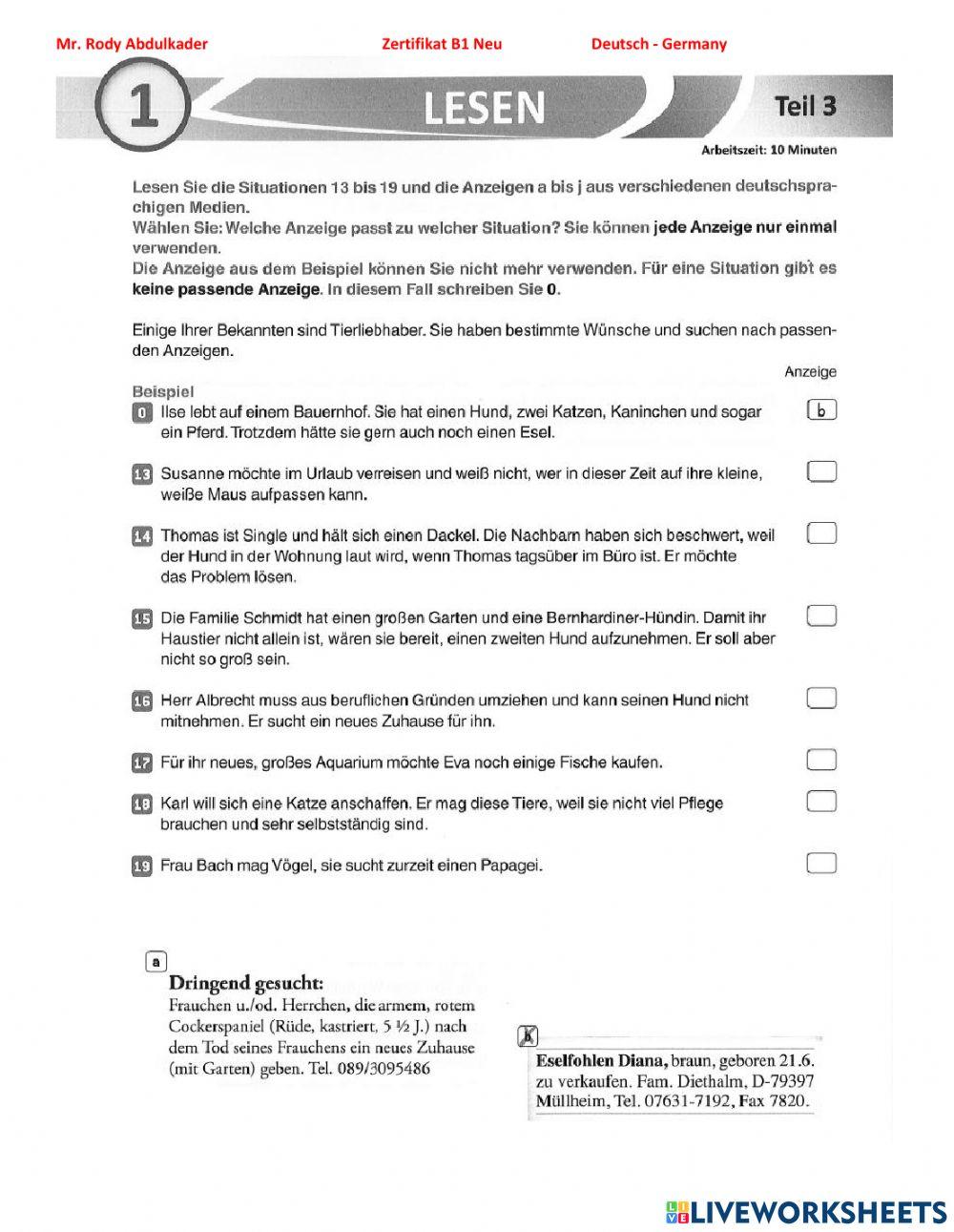 Zertifikat B1 Neu 15 Lesen 1