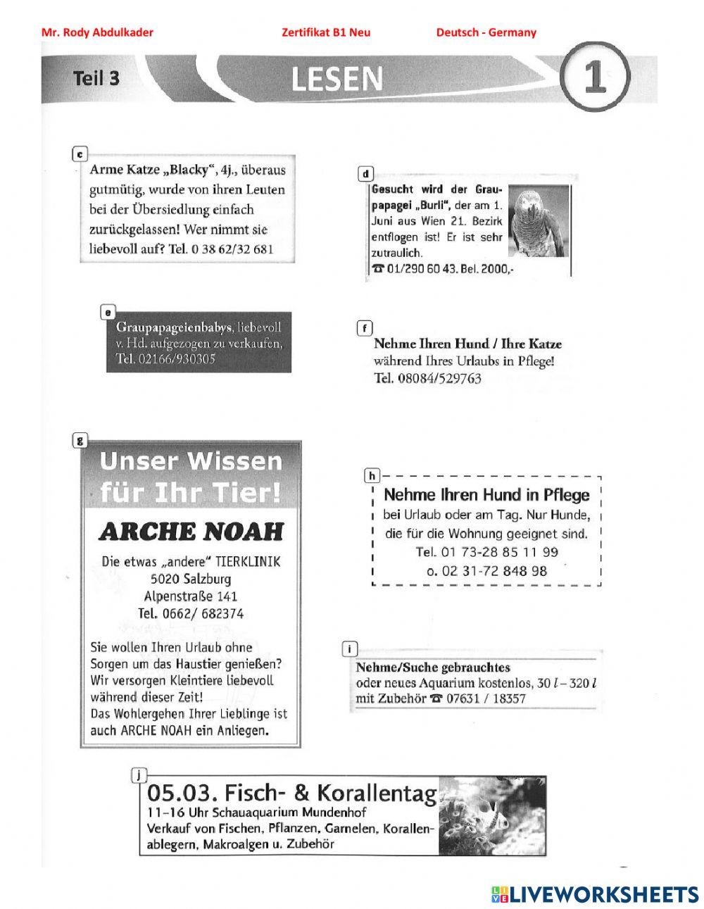 Zertifikat B1 Neu 15 Lesen 1