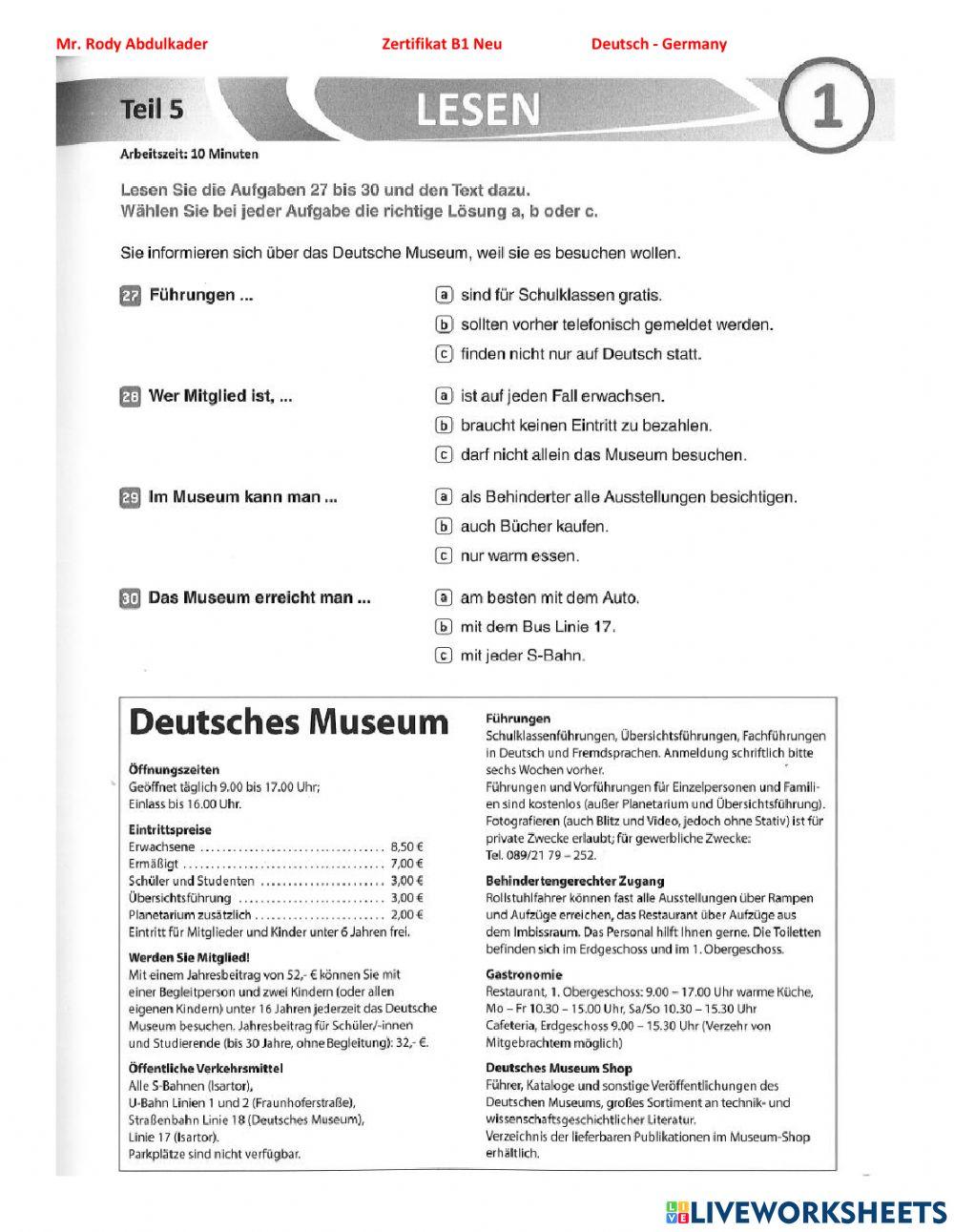 Zertifikat B1 Neu 15 Lesen 1