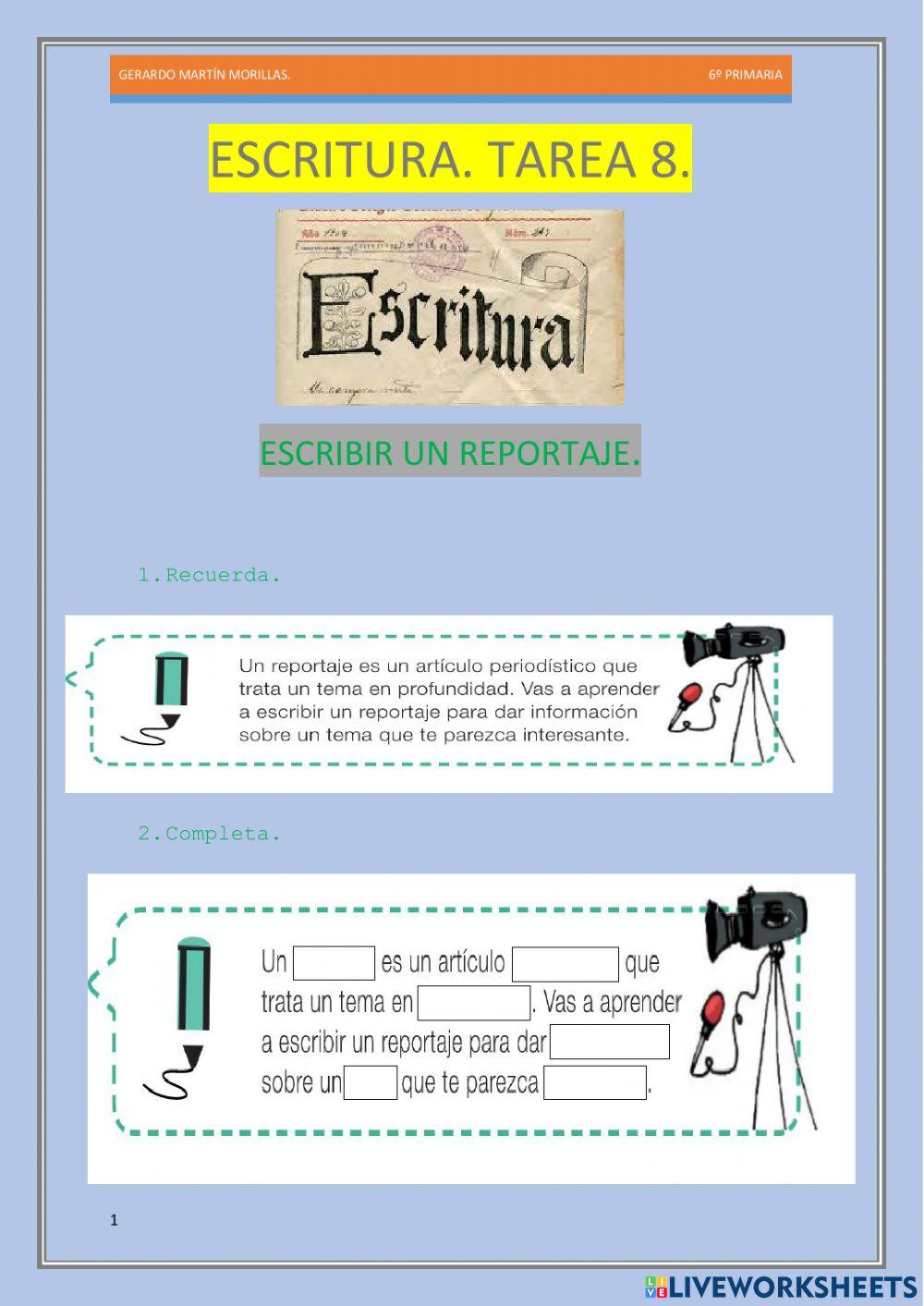 Escritura. Tarea 8. 6º. Escritura. Tarea 8. 6º.