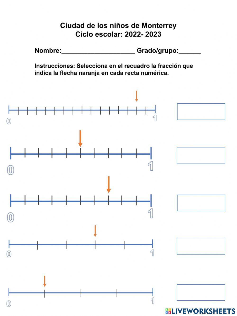Ubicación de fracciones en la recta numérica