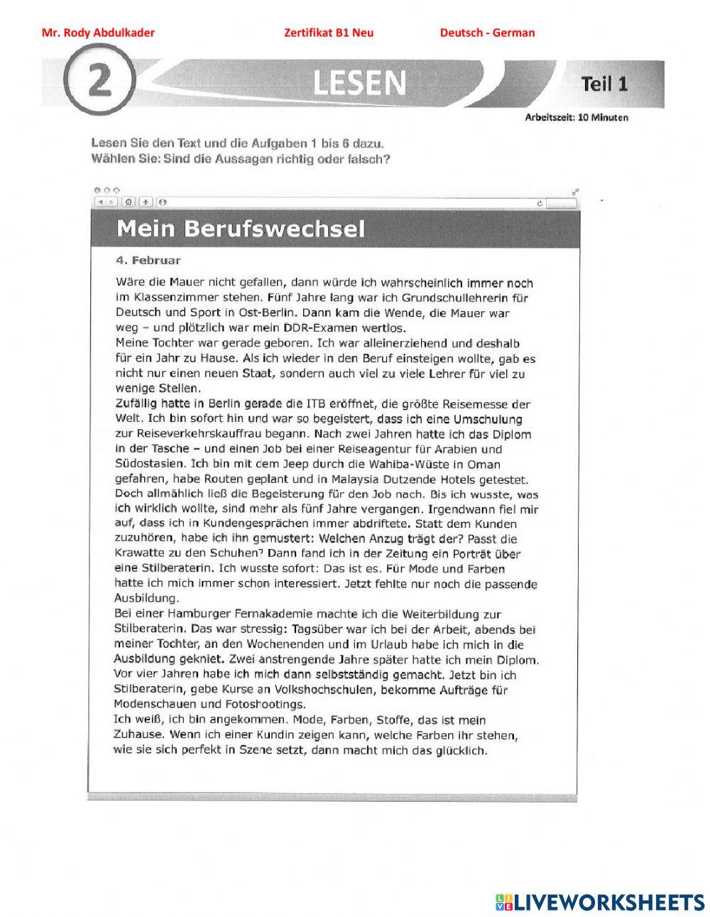 Zertifikat B1 Neu 15 Lesen 2