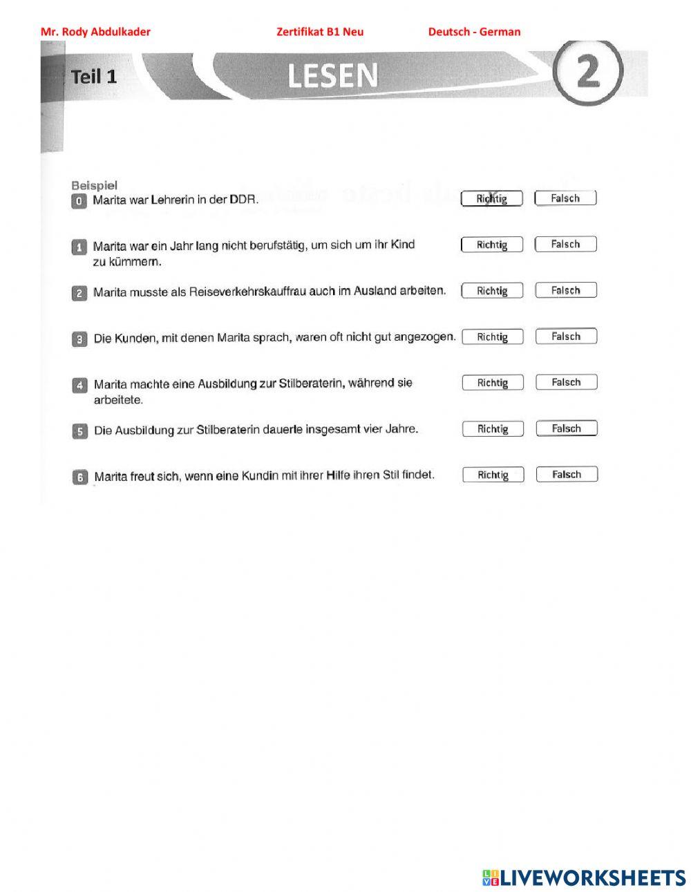 Zertifikat B1 Neu 15 Lesen 2