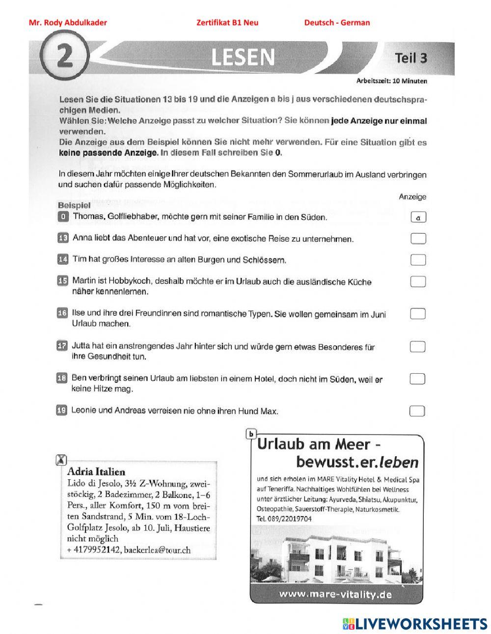 Zertifikat B1 Neu 15 Lesen 2