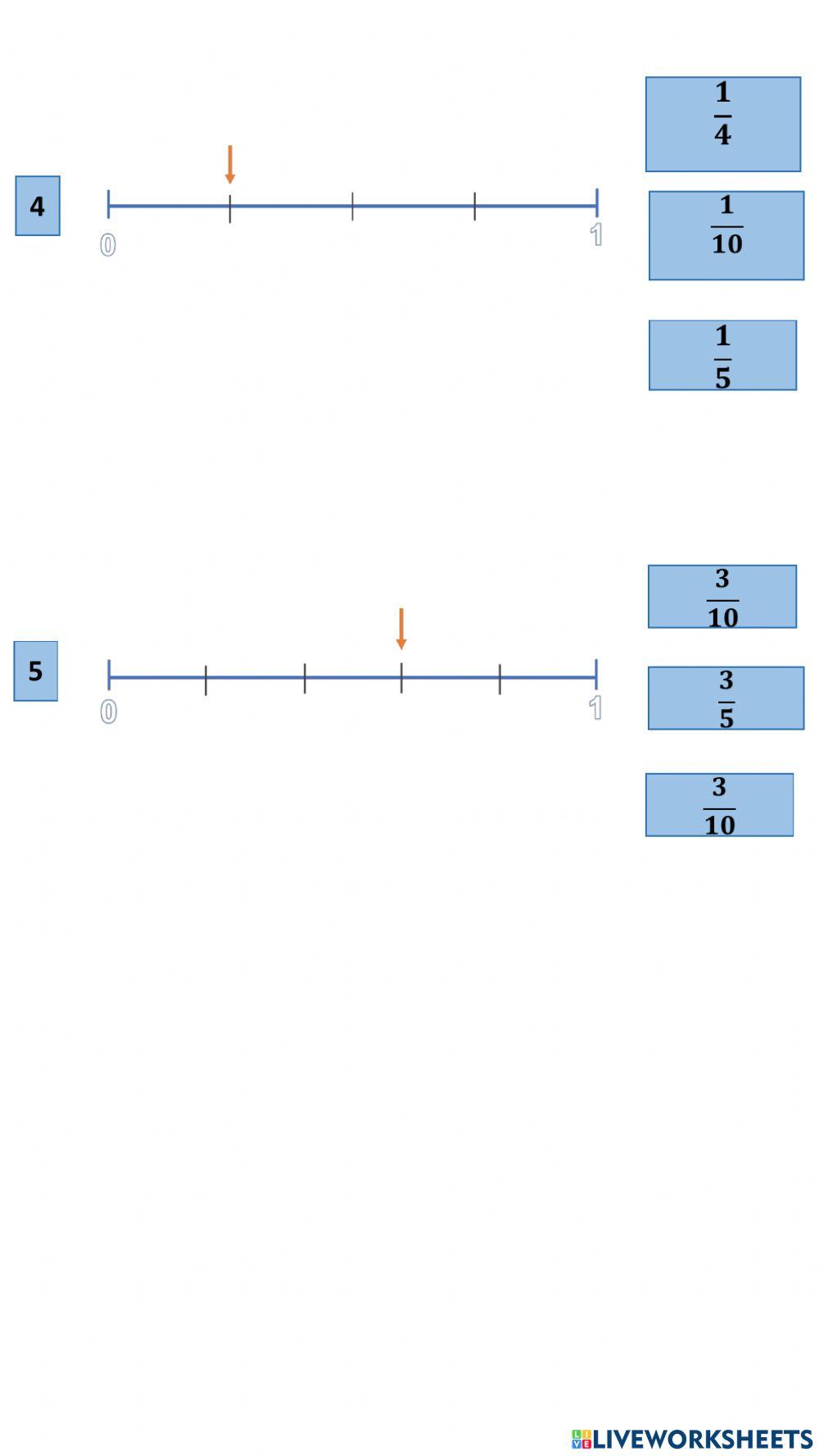 Ubicar fracciones en la recta numérica (casillas)