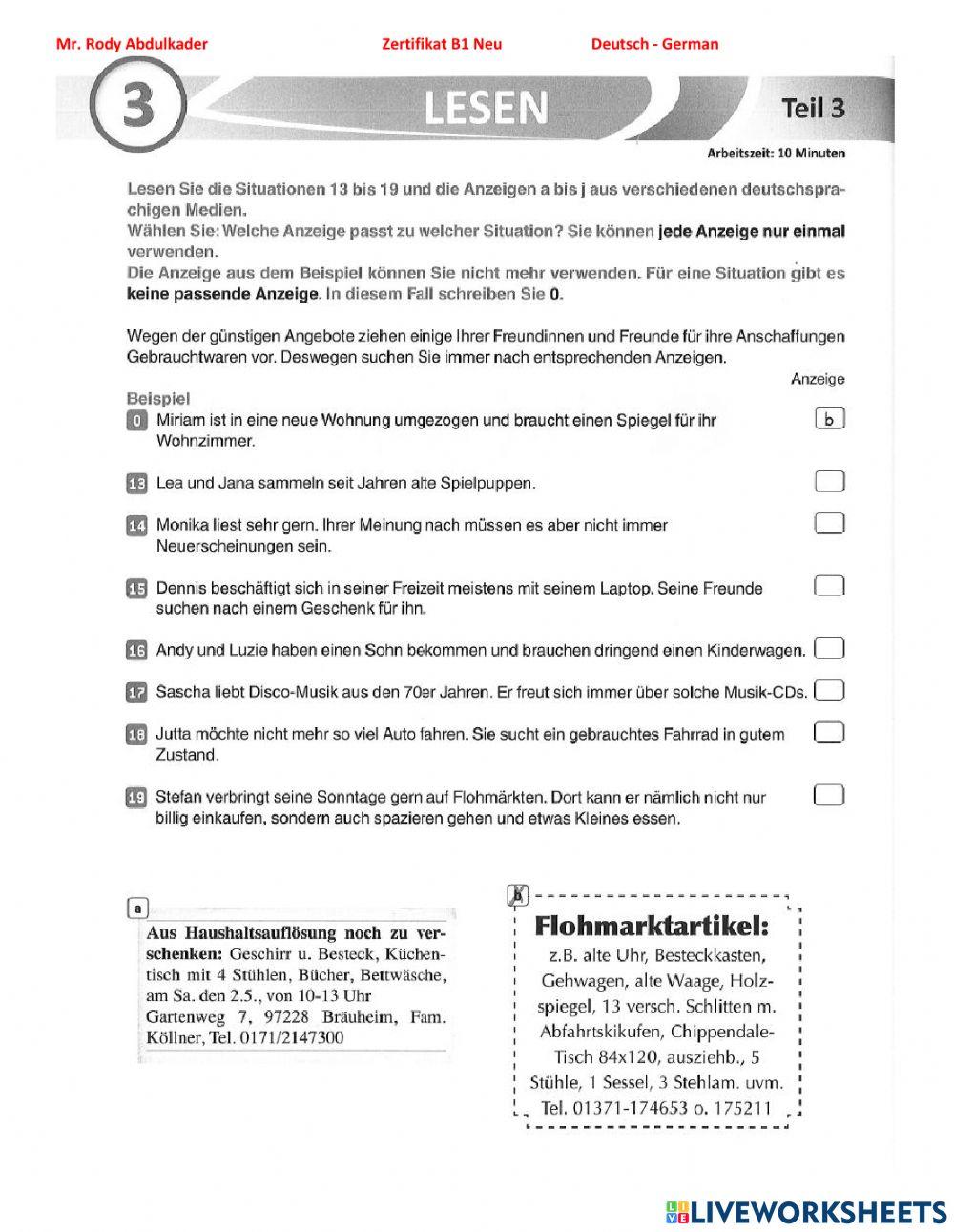 Zertifikat B1 Neu 15 Lesen 3