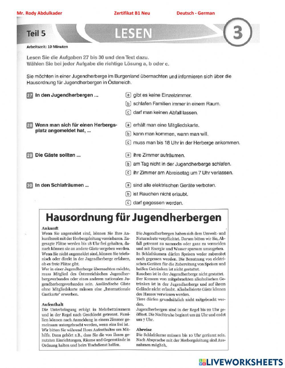 Zertifikat B1 Neu 15 Lesen 3