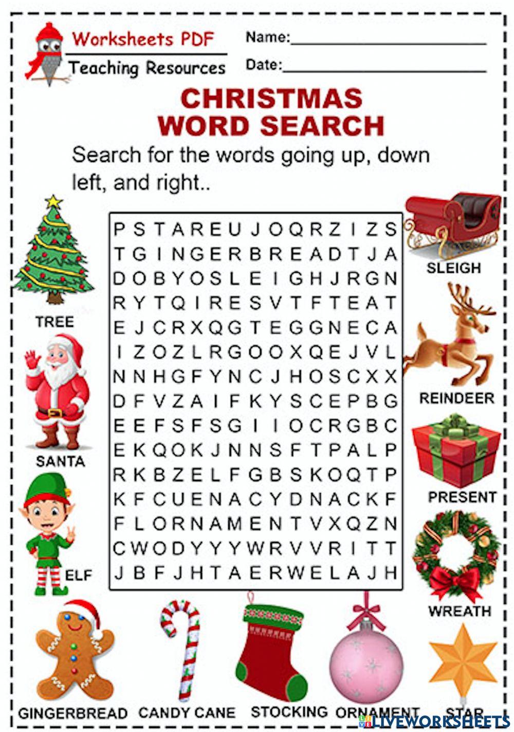 christmas word search online exercise for Live Worksheets