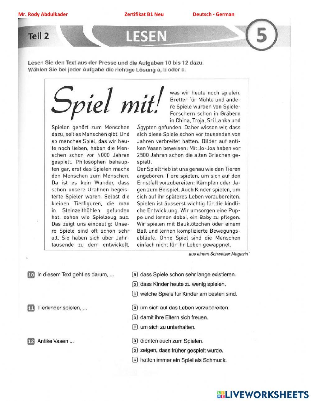 Zertifikat B1 Neu 15 Lesen 5