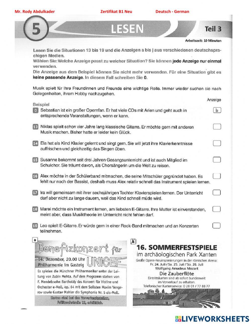 Zertifikat B1 Neu 15 Lesen 5