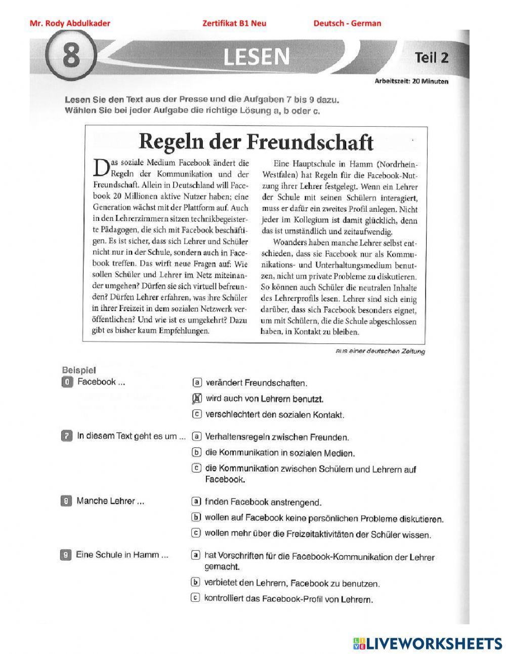 Zertifikat B1 Neu 15 Lesen 8