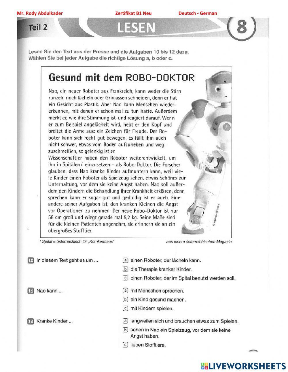 Zertifikat B1 Neu 15 Lesen 8