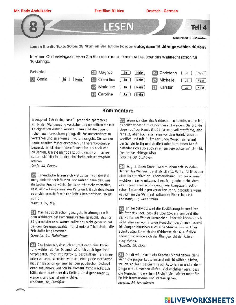 Zertifikat B1 Neu 15 Lesen 8