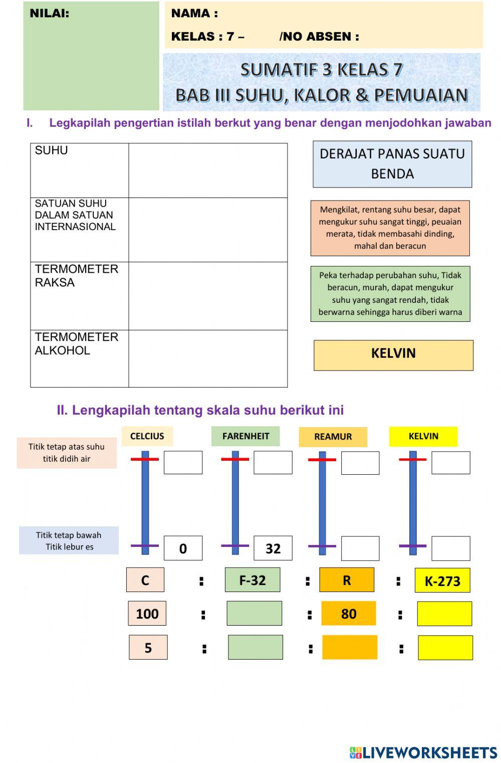 Sumatif 3 suhu, kalor dan pemuaian