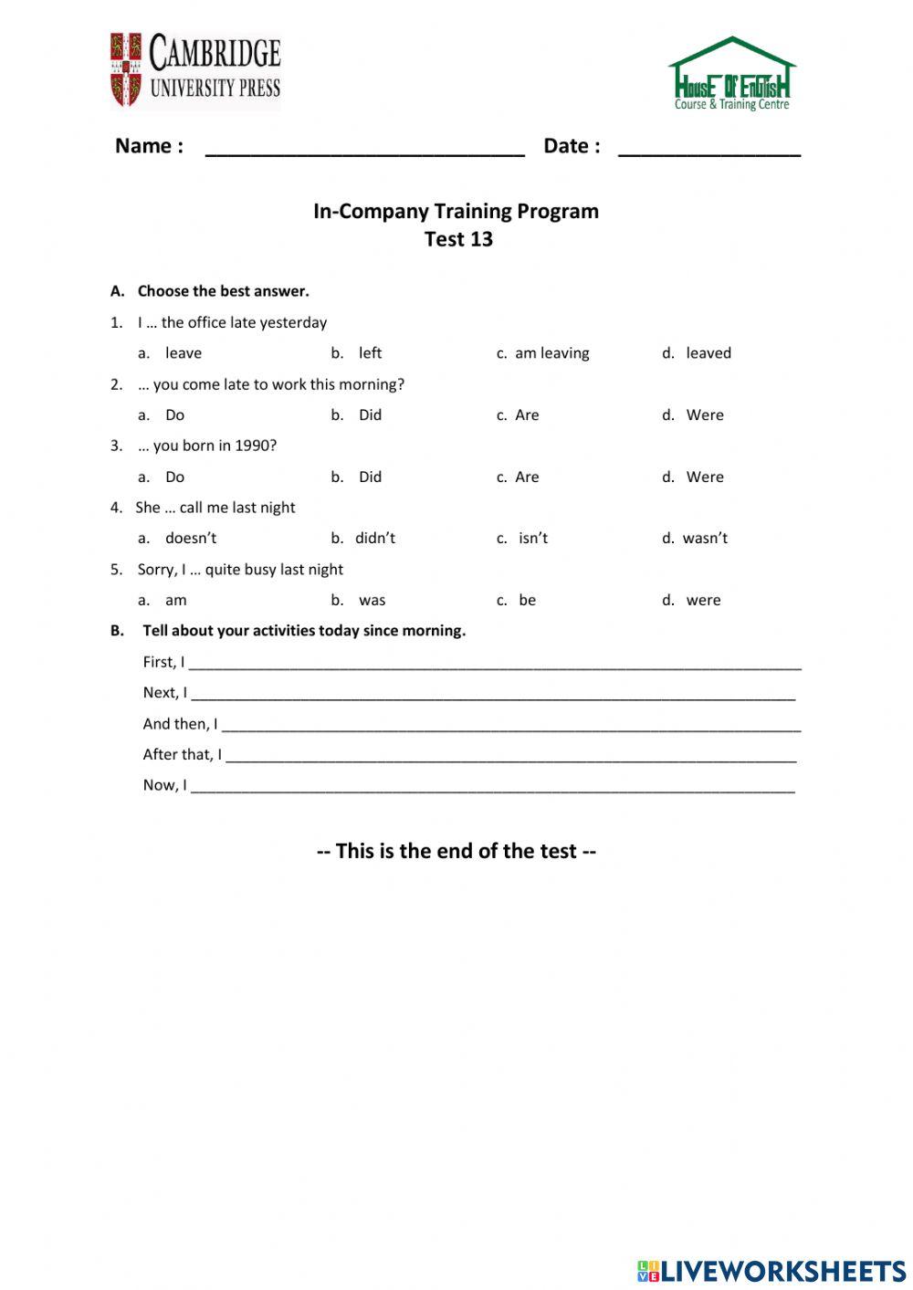 Business Plus - Unit 7 - Test 13
