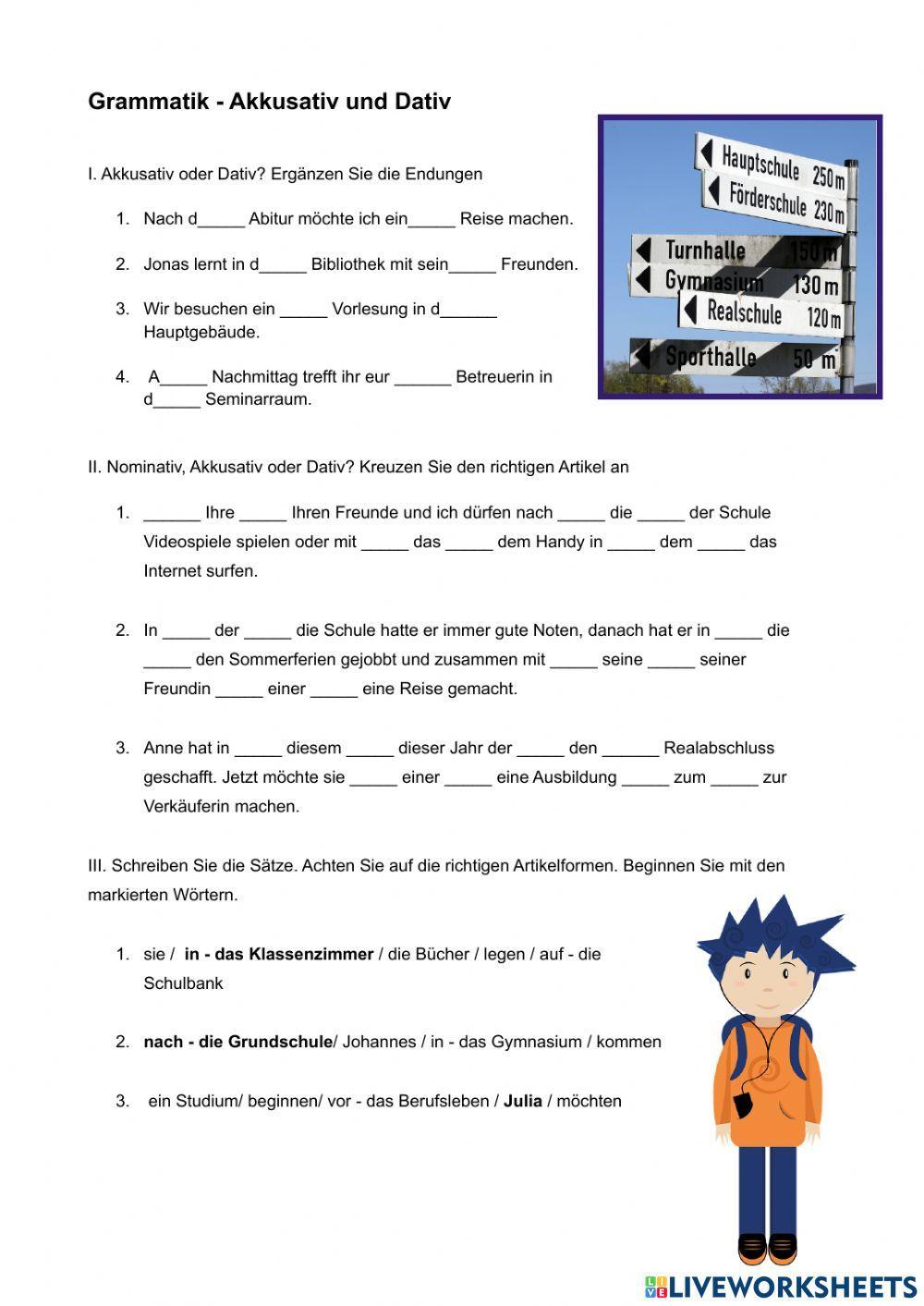 Probleme Wie Xyz" Dativ Oder Akkusativ" Akkusativ oder Dativ worksheet | Live Worksheets