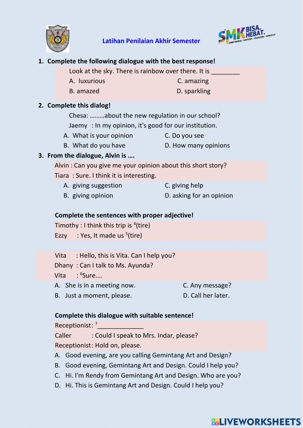 English XI gasal PAS LATIHAN