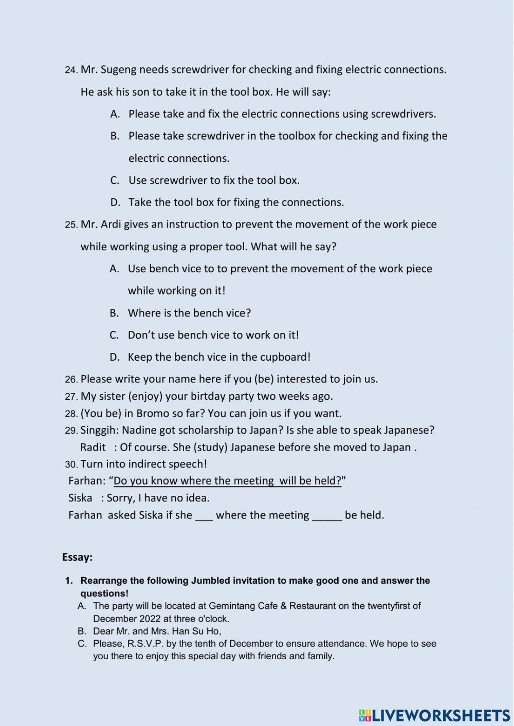 English XI gasal PAS LATIHAN