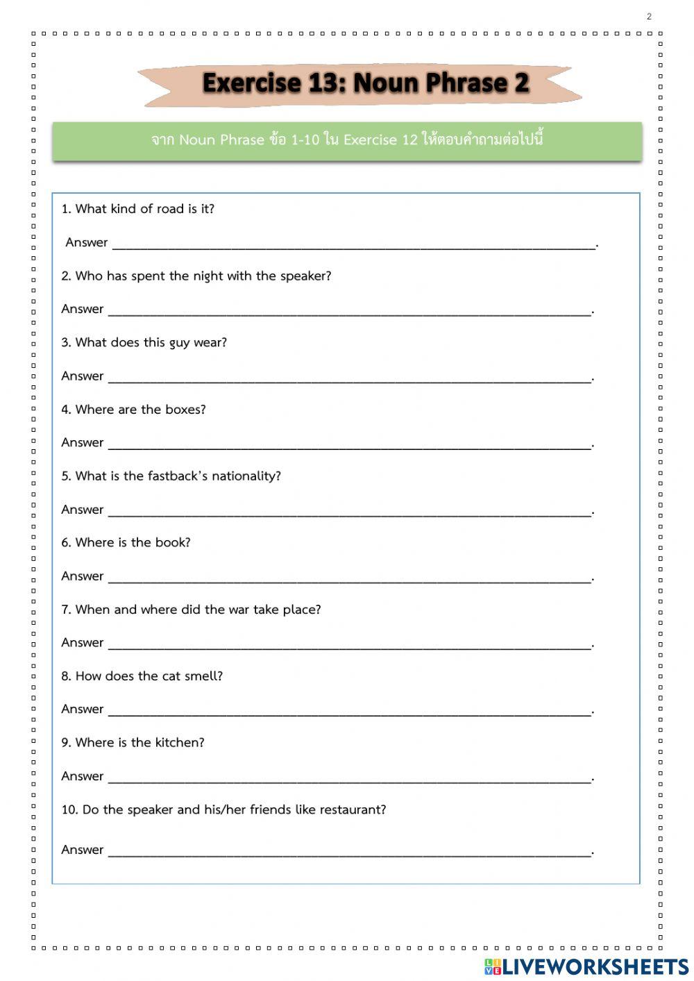 Exercise 12 13 : Noun Phrase