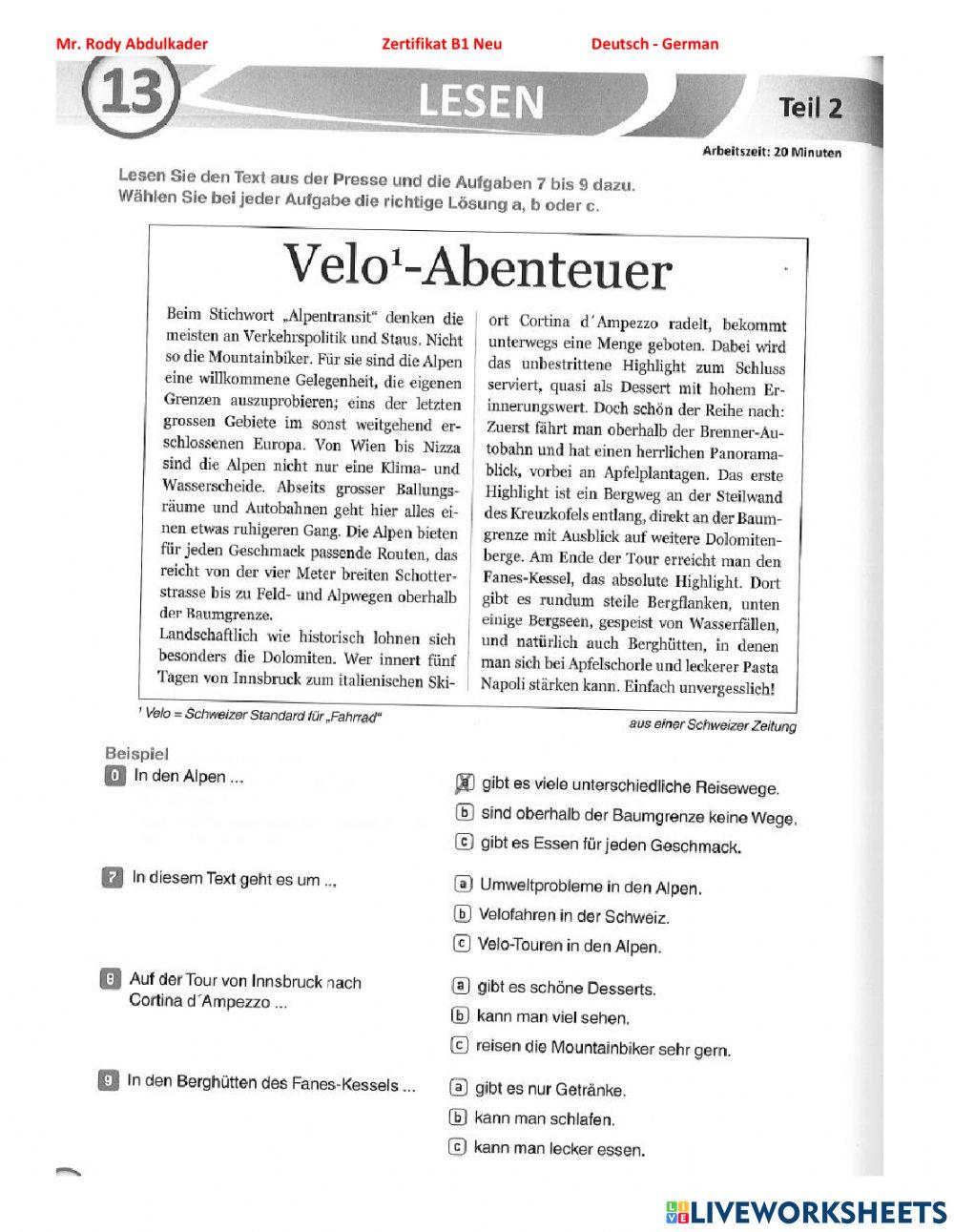 Zertifikat B1 Neu 15 Lesen 13