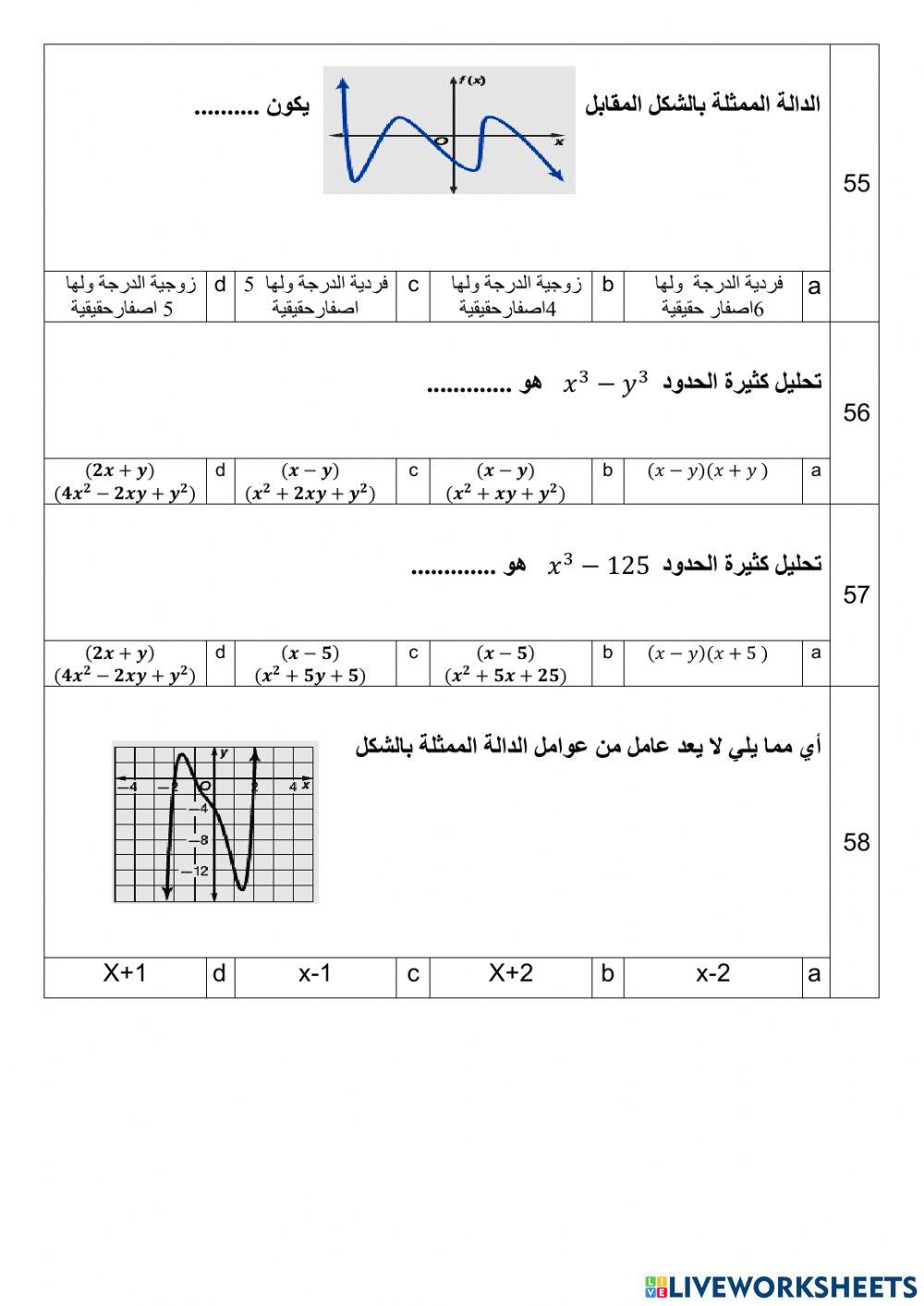 بنك اسئلة اختبار  ؤياضيات  2-1
