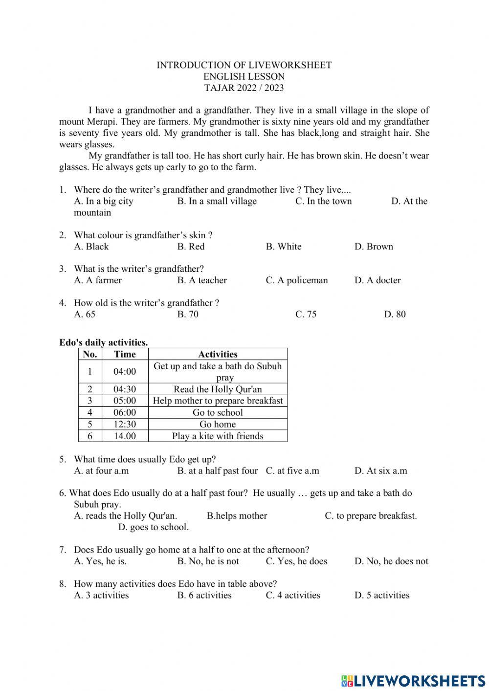 Introduction interactive activity for 7 | Live Worksheets