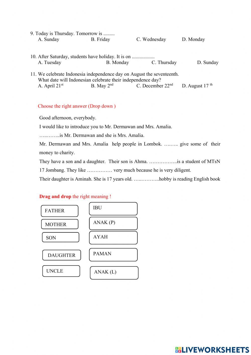 Introduction interactive activity for 7 | Live Worksheets