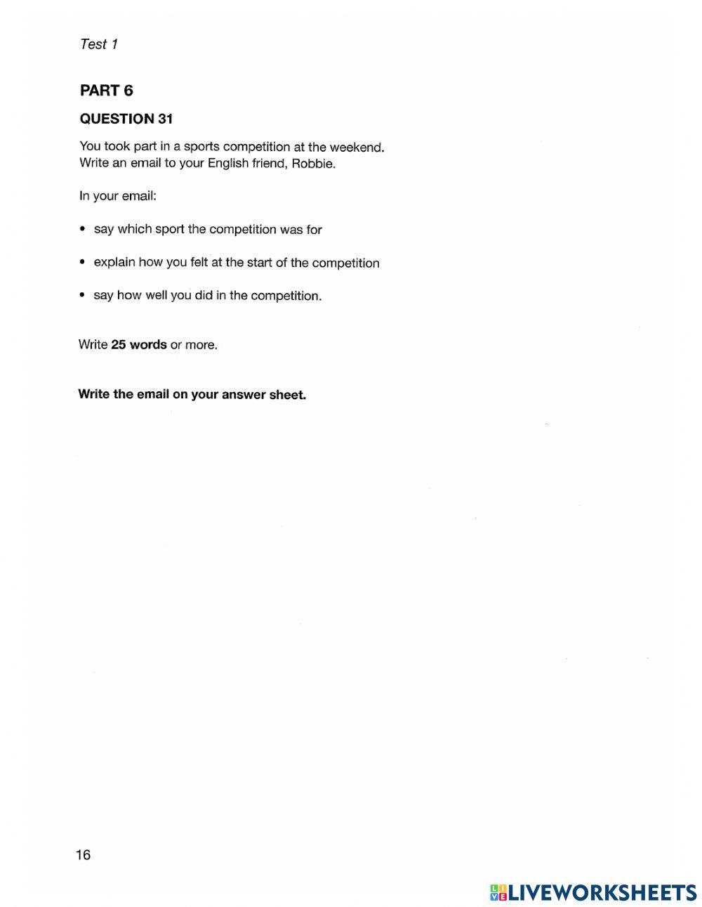 KET Authentic Writing Test 1 Worksheet Live Worksheets KET Authentic Writing Test 1 Worksheet Live Worksheets